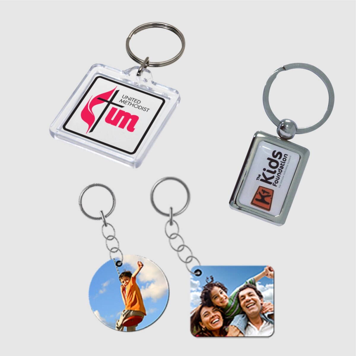 Plastic, metal, square, rectangle and circle branded keyholder options
