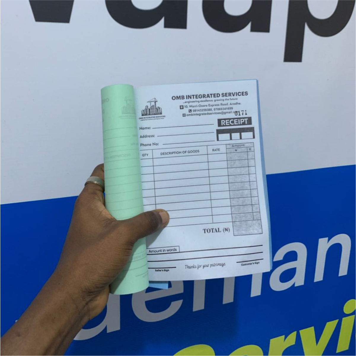 Carbon copy receipt book