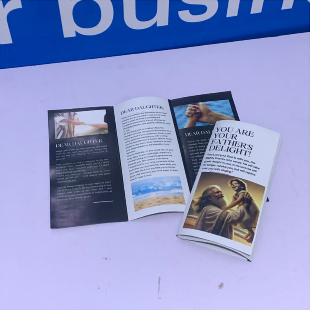 Open trifold flyer panels