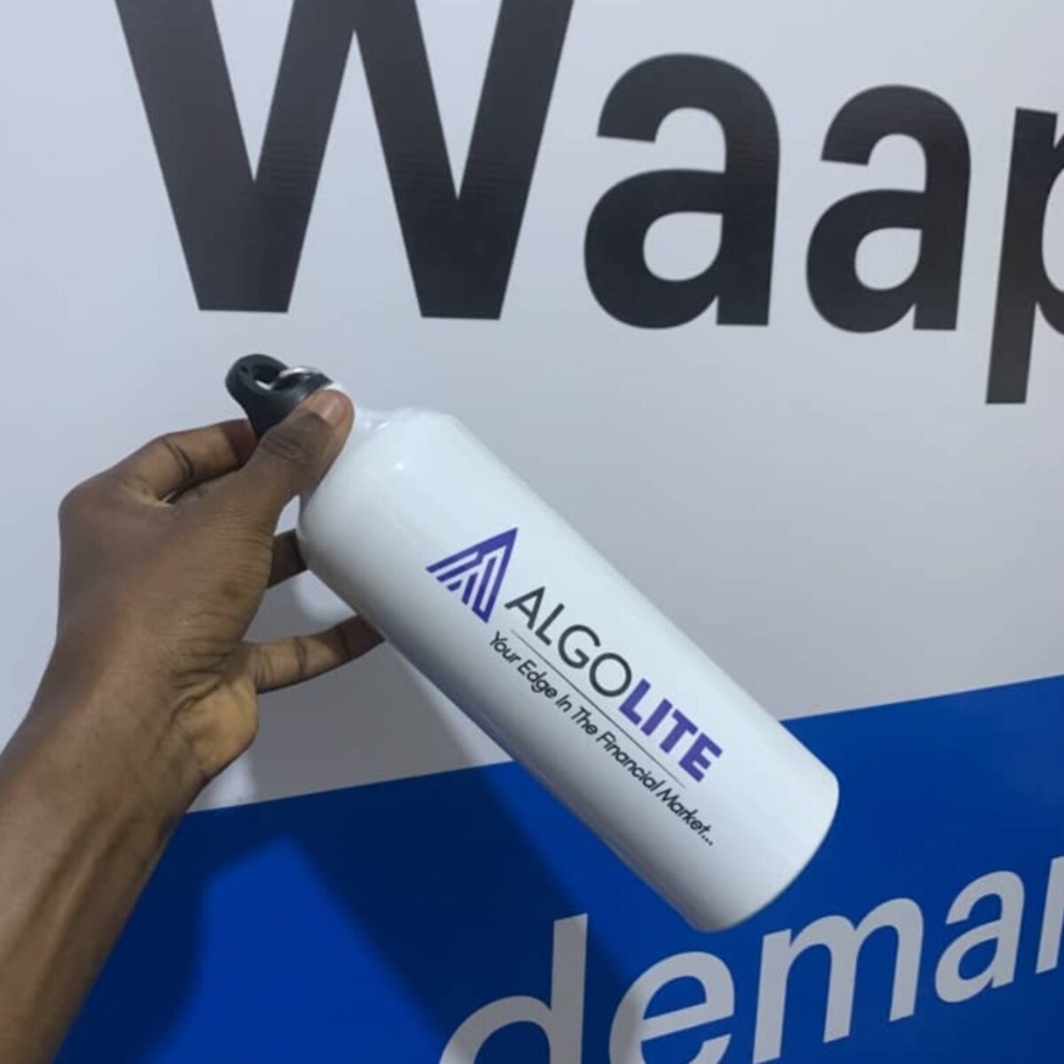Custom white branded water bottle